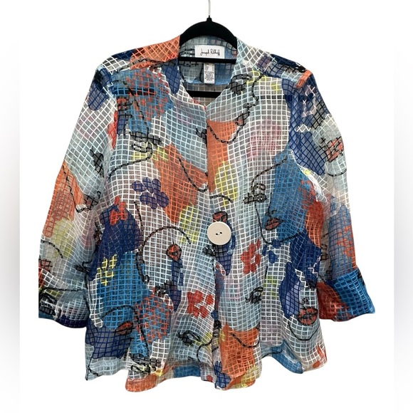 ✨ Joseph Ribkoff Organza Face Print Swing Jacket size 16 - Picture 7 of 17